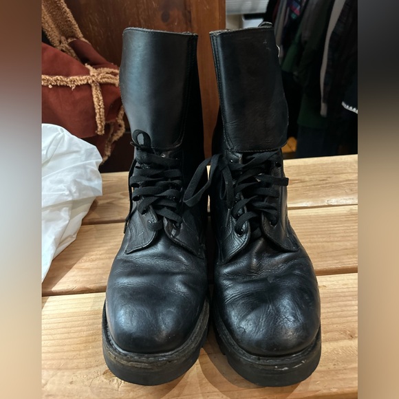 Vintage SOLDINI Leather Military Combat Boots Lug Sole Black 43 US 10 - Picture 5 of 16